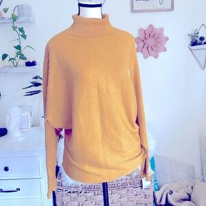 Guess mustard yellow turtleneck sweater balloon style sleeves NWT Size S